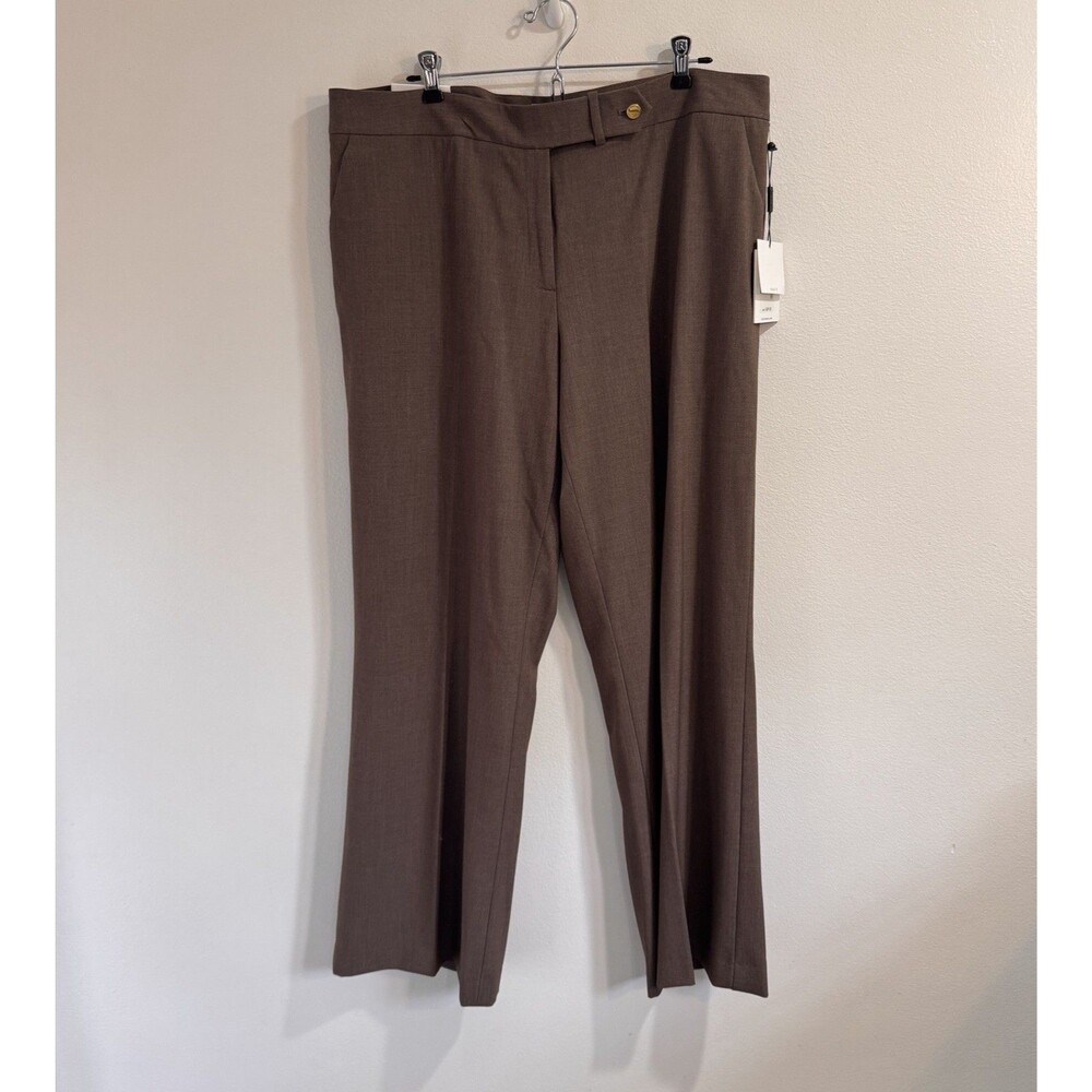 NWT Calvin Klein Pants 16 Classic Fit Trousers Brown Stretch Wide Leg Pleated